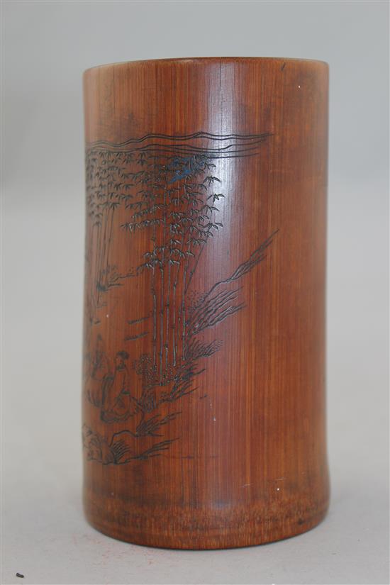 A Chinese bamboo brush pot, 19th century, 14.5cm.